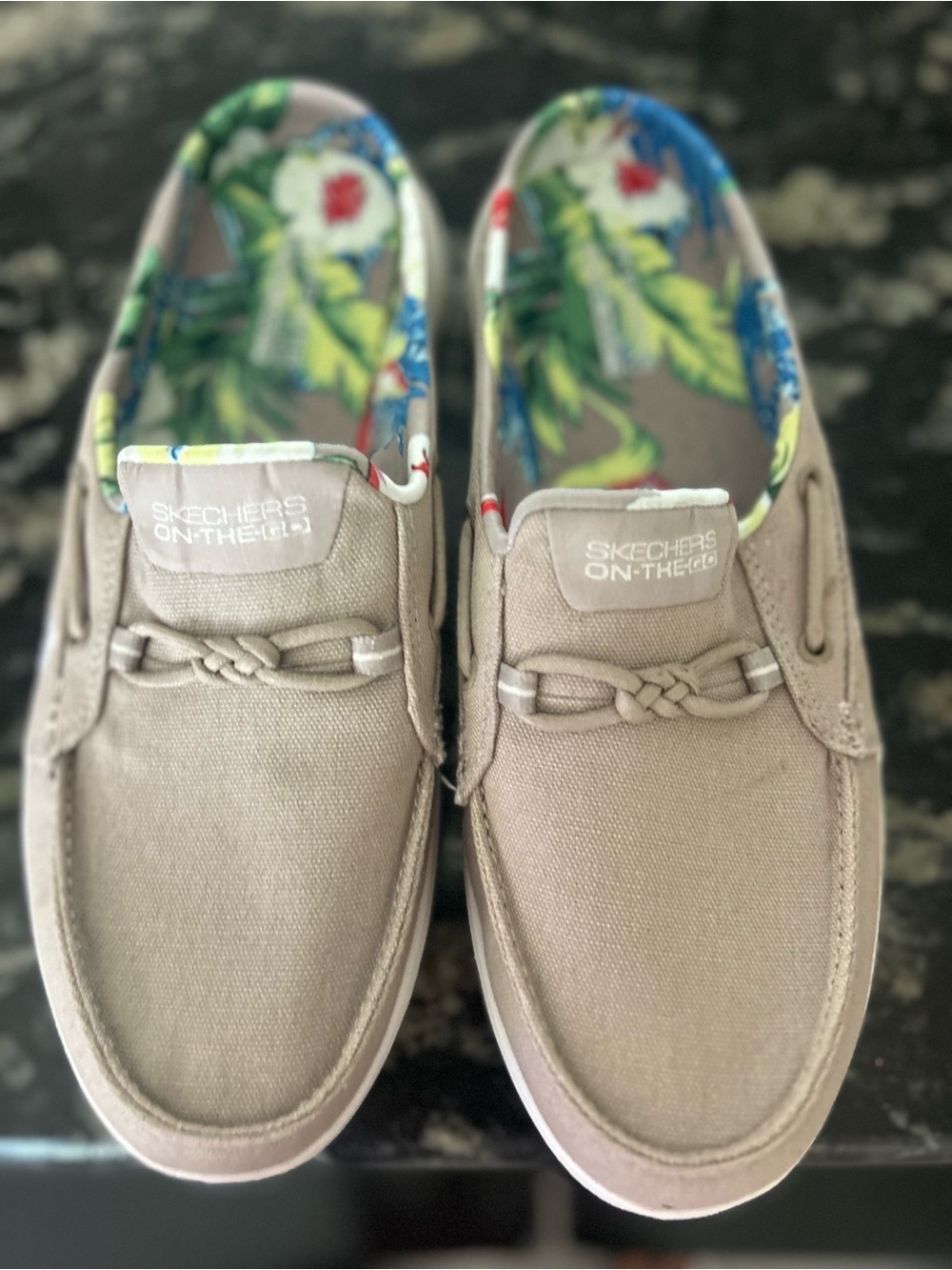 Skechers Slip-On Canvas Casual Shoes in Taupe with Floral Lining
